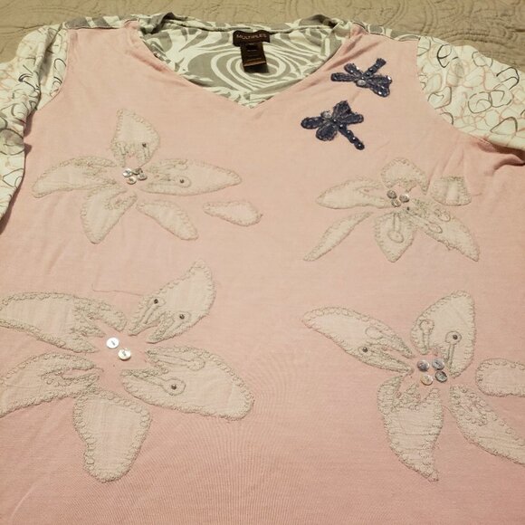 Multiples Mixed Media 3/4 Sleeve Embellished Top - Picture 4 of 8